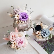 情人節|2朵永生花+蓪草乾燥花|粉 紫 藍|夢幻玫瑰花|迷你盆花