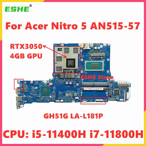 GH51G LA-L181P Motherboard For Acer Nitro 5 AN515-57 AN517-54 Laptop Motherboard With CPU i5-11400H 