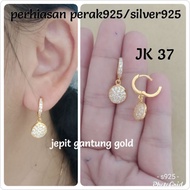 Gold HANGING CLIP EARRINGS JK37 SILVER 925 ds