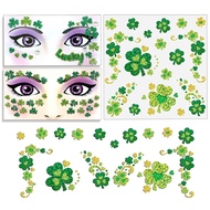 3 Helai Pelekat Muka Hari St Patricks dengan Kilauan Batu Permata Shamrock, Permata Muka Clover, Pel