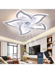 一款現代白色led調光壓克力吊扇燈（帶照明）用於照明空間和製冷,靜音,適用於客廳,餐廳,臥室,書房等（帶風扇和遙控器）