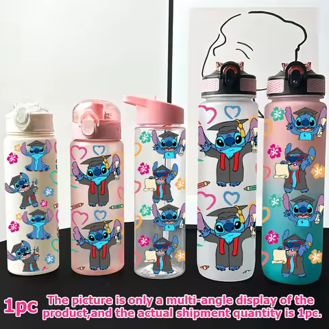 1Pc Disney Stitch Flower Pattern 23-32oz Multi-style Plastic Water Bottle Portable Sports Cup Birthd