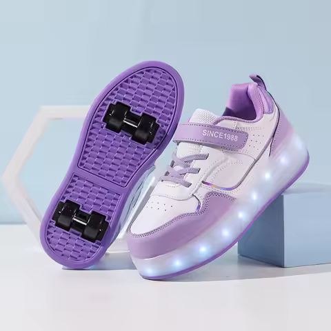 Roller Skate Shoes Kids Boys Girls Flashing Light 4 Wheel Roller Shoes Led Light Luminous Sneakers O