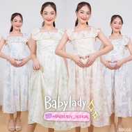 BB 666 Maternity Dress BY BABYLADY Premium Cotton Fabric Ruffled detail At The Chest Can Be Worn 2 W