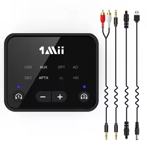 1Mii-B06T6 Bluetooth 5.3 Transmitter for TV to 2 Wireless Headphones, Bluetooth Adapter,aptX LL& HD,