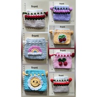 (ready stock with gift bag) Handmade Drawstring CROCHET POUCH BAG for keys coins earpods goodie bag 