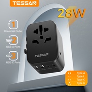 TESSAN หัวแปลงปลั๊กไฟ Universal Travel Adapter Charger With 3 USB Type C Travel Adapter Wall Charger