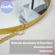 30cm Gold Chain Hanging Round Mirror Metal Frame Cermin Hiasan Dinding Emas Elegant Bedroom Bathroom Living Room