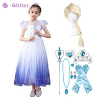 Dress For Kids Girl Frozen 2 Elsa Princess Costume Summer Baby Clothes Dresses Snow Queen Snowflake Costumes Wig Crown Accessories Carnival Party Clothing For Kid Girls
