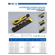 [SIRIM] PEAK 13A 3/4/5 Yard 2000W Trailing Plug Extension Electric Power Portable Socket w Neon Ligh