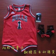 美國NBA官網愛迪達ADIDAS正品兒童寶寶小BABY新生兒包屁連身球衣ROSE羅斯公牛隊免運