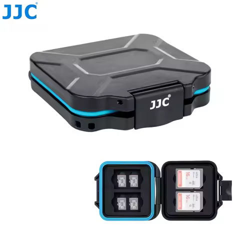JJC SD Card Case Holder with Lanyard Water-Resistant Memory Card Case for 4 SD + 8 Micro SD Cards