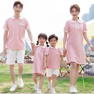 Fashion Cute Pink Polo Family Dress Men Shirt Boy tshirt Women Girl Dress Mini Dress Family Mathing Outfits T-shirt Family Set Tees Plus Size