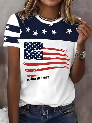 American Flag 3D Print T-shirt Women Fashion Casual Oversized Short Sleeve T Shirt Vocation Tops Tee