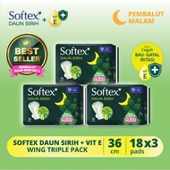 | 3PACKS | Softex Women's Sanitary Napkins with Betel Leaf + Vit E Night Slim Wing 36cm 18pads