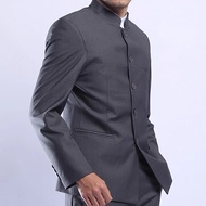 COOL MEN'S BLAZER SET, MANDARIN STYLE, DARK GREY, 2-IN-1 HIGH TWIST PREMIUM NIKAYU PACKAGE