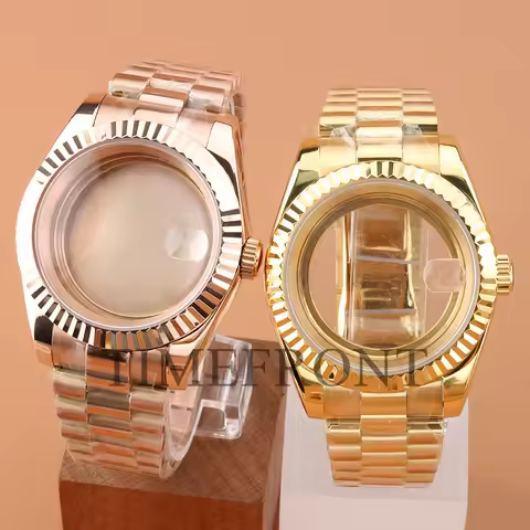 36/39mm NH35 Fluted Watches Case President Bracelet Bezel Stainless Steel For Datejust Seiko Fit NH3