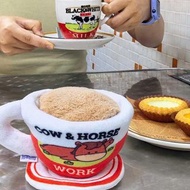 【有間文創】原創“牛馬淡奶”奶茶杯擦手巾黑白淡奶港式奶茶玩偶 Cow & Horse Work 咖啡杯毛絨玩具