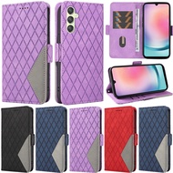 Luxury Casing For Samsung Galaxy A04E A15 A51 A71 A03 Core A11 M11 A21 A31 A41 A51 5G A71 5G Grid Line Splice Wallet Card Slot Soft Pu Leather Flip Stand Skin Protect Cover Case