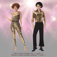 Yumeikeshi Retro Disco Outfit For Adults, 70s Vintage Couples Costume For Stage Performance