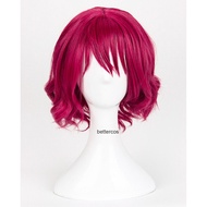 bettercos Akatsuki no Yona Yona Cosplay Wig Girls Short Rose Red Curly Hair Heat Resistant Synthetic
