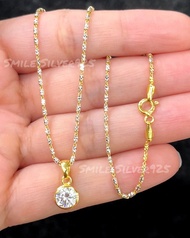 สร้อยคอเงินแท้ 92.5% Italy ปล้องอ้อย ชุบ 2 กษัตริย์ ขนาด 1.4mm+ จี้กลม ขนาด 6mm.