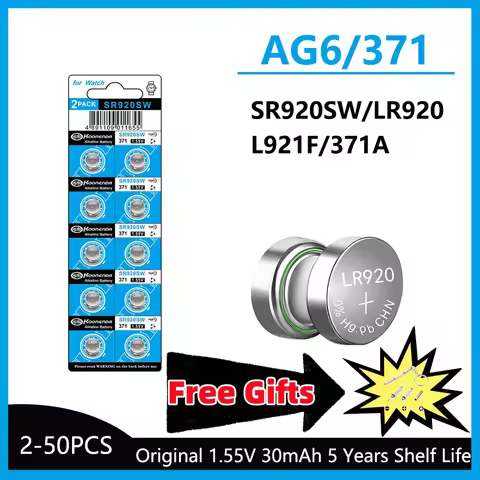 5-50PCS 1.55V AG6 30mAh 371 Button Batteries SR920SW LR920 SR927 171 370 L921 LR69 SR920 For Watch T