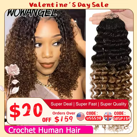 1/4/6 Pack Curly Crochet Hair T1B/30 Ombre Deep Wave Braiding Human Hair Feather Crochet Braid Machi