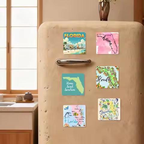 Florida Scenery Aesthetic Art Square Refrigerator Magnet Personalized Creative Magnetic Stickers Wit