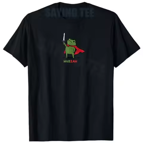 Huzzah Frog Knight Funny Sword Meme Quote T-Shirt Y2k Art Aesthetic Clothes Novelty Gift Cotton Stre