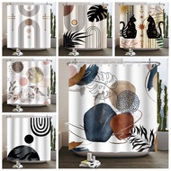 Abstract Boho Chic Shower Curtain Mid Century Navy Blue Geometric Bathroom Curtain Modern Aesthetic 