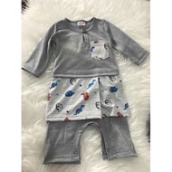 🔥SHIP FROM 🇲🇾! Pos Segera! BAJU MELAYU WITH SAMPIN JENIS ROMPER / JUMPER BAJU MELAYU KELABU FOR BABY
