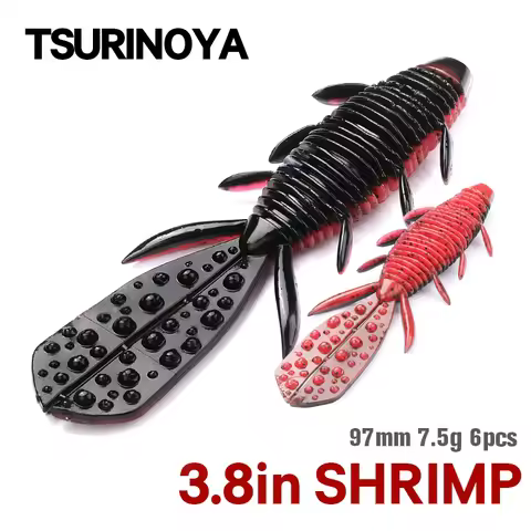 TSURINOYA 9.7cm 7.5g 6pcs Shrimp Soft Fishing Lure NEBULA Add Salt And Shrimp Artificial Sicilion So