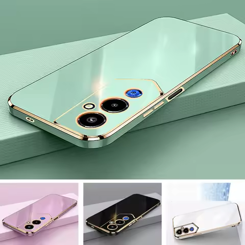 For Tecno Pova 4 Case Luxury Square Plating Tecno Pova 4 Phone Case ShockProof Silicone Back Cover F