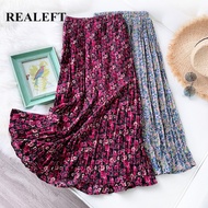REALEFT Spring Summer New 2021 Elegant Floral Leopard Print Tulle Mi-long Pleated Skirts Women's Hig
