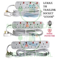 LEMAX 2000W 5METER TRAILING SOCKET EXTENSION PLUG *SURGE PROTECTER*