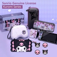 GeekShare Switch Case Sanrio Genuine License For Nintendo Switch V1 V2/Switch OLED Joycon Cute Silicone Thumb Grip Caps Joystick Cover Kuromi Switch Carrying Case Game Accessories
