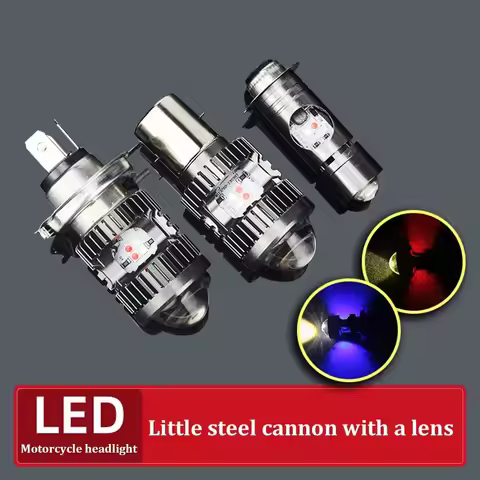 1pc Led Lens Red BLue Motorcycle Headlight 12-80V H4/BA20D LED Bulb High/Low Beam Lamp 2-Color Yello