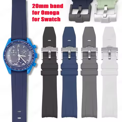 20mm Curved Strap for Omega Watchband for Swatch Moonswatch Soft Silicone Bracelet Women Men Waterpr