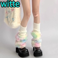 Witte Plush Fur Boots Cover - Warm Rainbow Colors for Autumn/Winter
