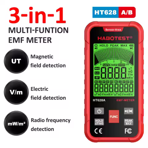HT628 EMF Meter 3-in-1 Electromagnetic Radiation Tester Electric Field Magnetic Field RF Radiation R