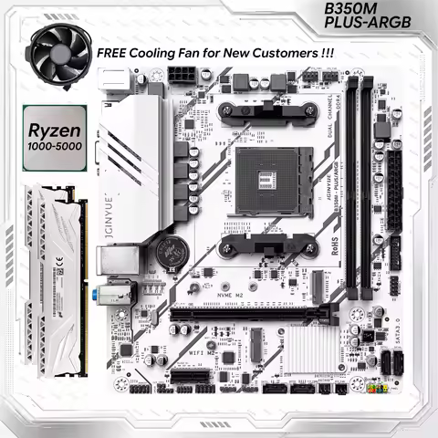 JGINYUE B350M Motherboard Set with AMD Ryzen 3/5/7 CPU Cooler DDR4 Dual Channel RAM Support M.2 NVME