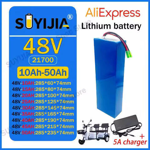 Lithium Battery 3.7V 21700 5000mAh 48V 10Ah/50Ah 2500W, Suitable for Motorcycles and Tricycles, with