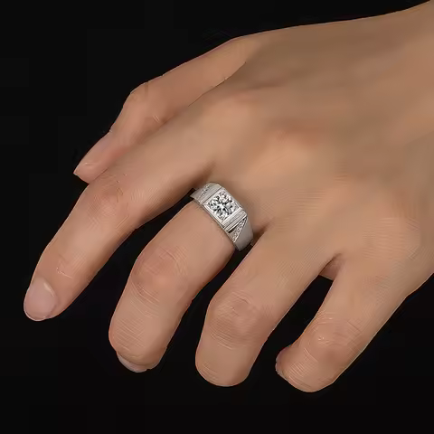 PERFANY 1/2CT Moissanite Ring for Men S925 Pure Silver Sparkling Diamond Domineering Wedding Ring Lu