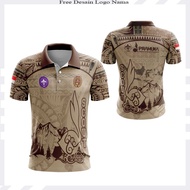 Kaos Polo Pramuka Lengan Pendek Kerah Custom Nama Logo - Baju PDL Lapangan Scout Batik Etnik Cokelat