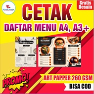 CETAK DAFTAR MENU makanan LAMINATING KERAS