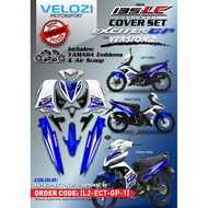 COVERSET LC135 V2 ORIGINAL VELOZI EXCITER GP BIRU PUTIH BLUE WHITE STRIPE TANAM