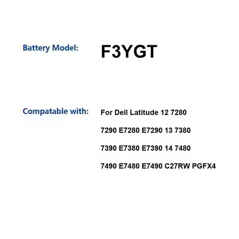 Battery F3YGT 7800Mah For Dell Latitude 12 7280 7290 E7280 E7290 13 7380 7390 E7380 E7390 14 7480 74
