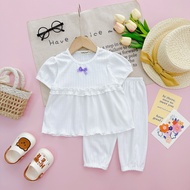 Bộ Tay Ngắn Quần Dài Alibaba Nhúng Bèo Minky Mom Thun Gân Tăm Lạnh Cho Bé Gái 7-19Kg [Hàng Chuẩn]