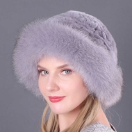 Winter Warm Fox Fur Hat Rex Rabbit Fur Knitted Top Hat Rex Rabbit Fur Fox Fur Edge Fur